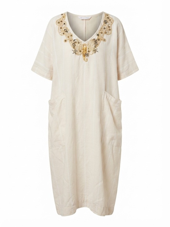 Soft Surroundings Other - Soft Surroundings Embroidered Beaded V-Neck Tunic Kaftan Dress Cream Size 1X